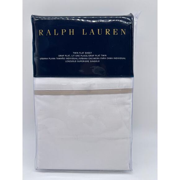 Ralph Lauren RL Palmer Percale White Twin Flat Sheet Pale Flnl $115 NWT - Picture 1 of 12